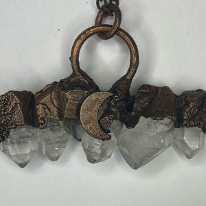 Artisan Quartz Crystal and copper necklace with moon design